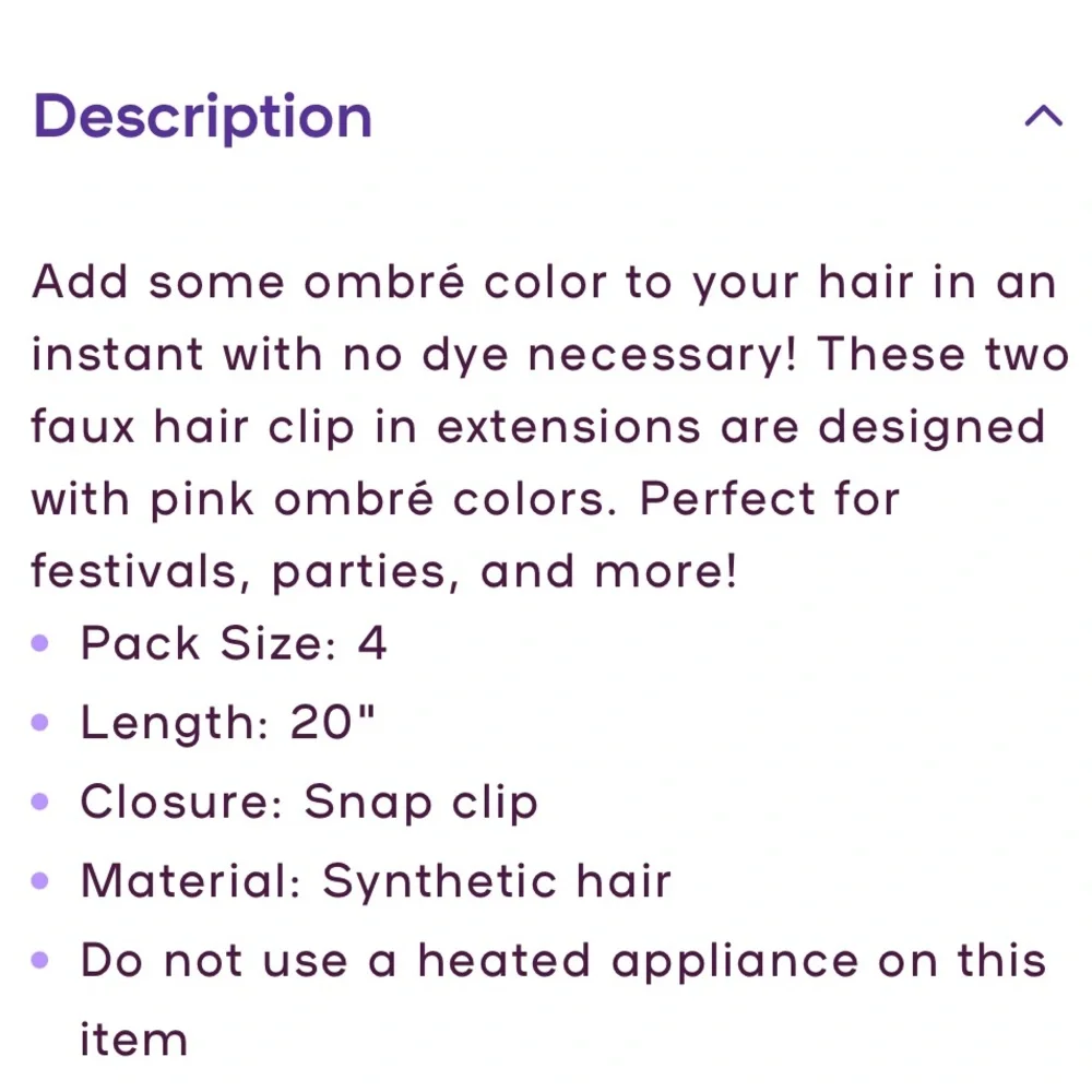 22” 4 Piece Faux Hair Extension Clip-in Ombré Blue Brand New Claire’s Highlights
